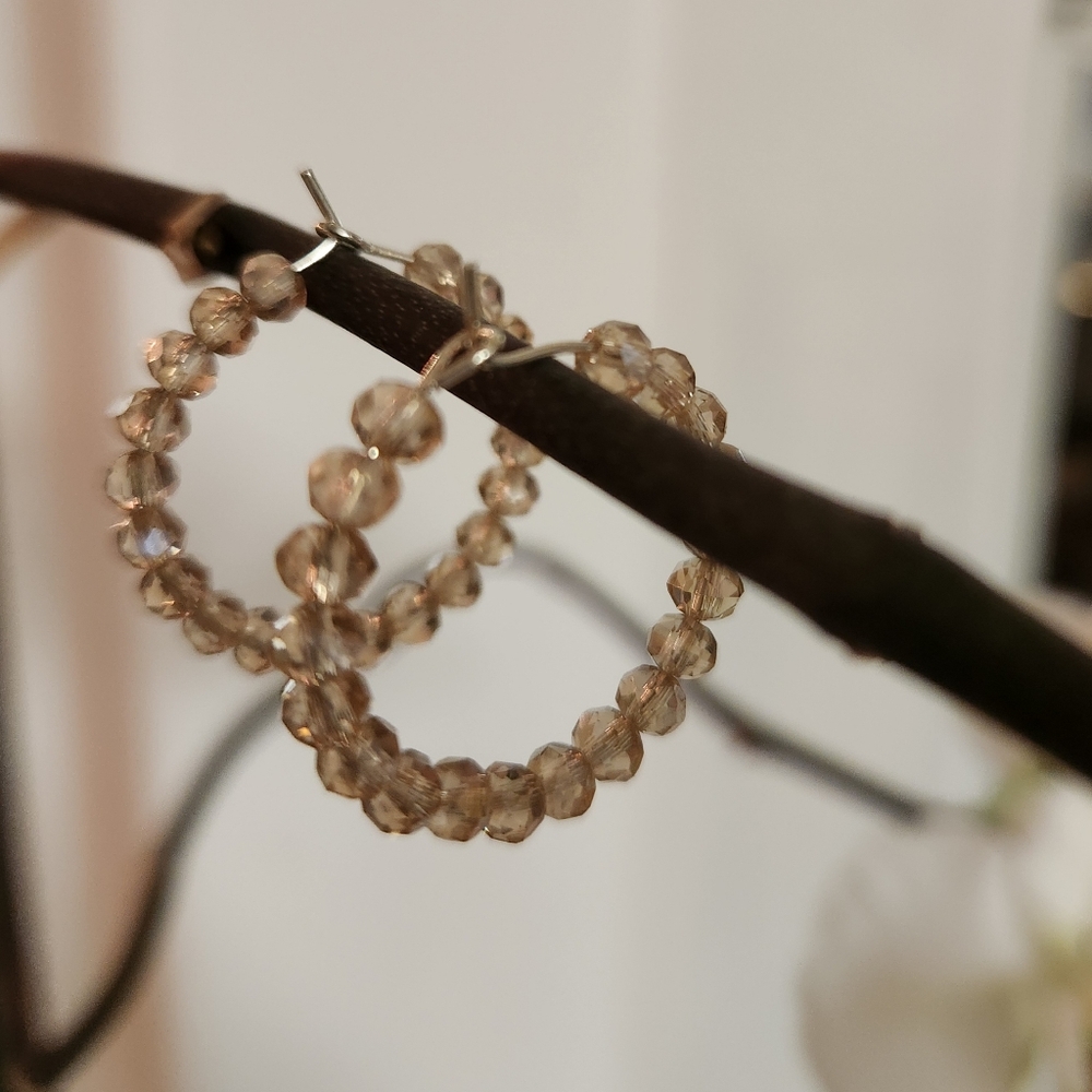 Champayne Cryatal Like Hoop Earrings - Picture 2 of 2